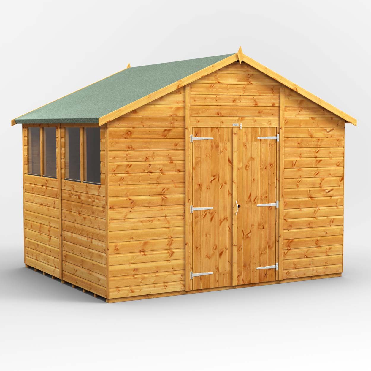 Powersheds Apex Garden Shed - 8ft x 10ft - Double Doors