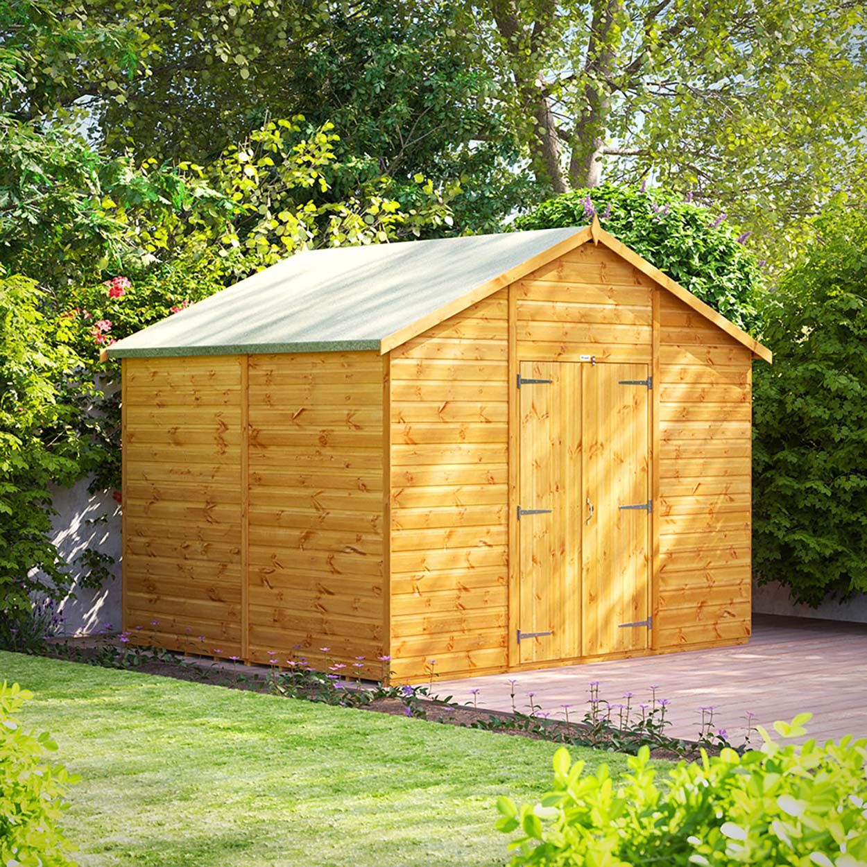 Powersheds Apex Garden Shed - 8ft x 10ft - Windowless, Double Doors