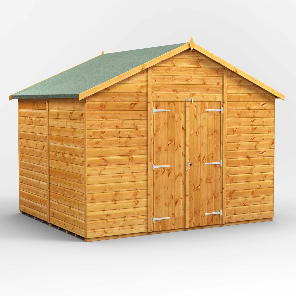Powersheds Apex Garden Shed - 8ft x 10ft - Windowless, Double Doors