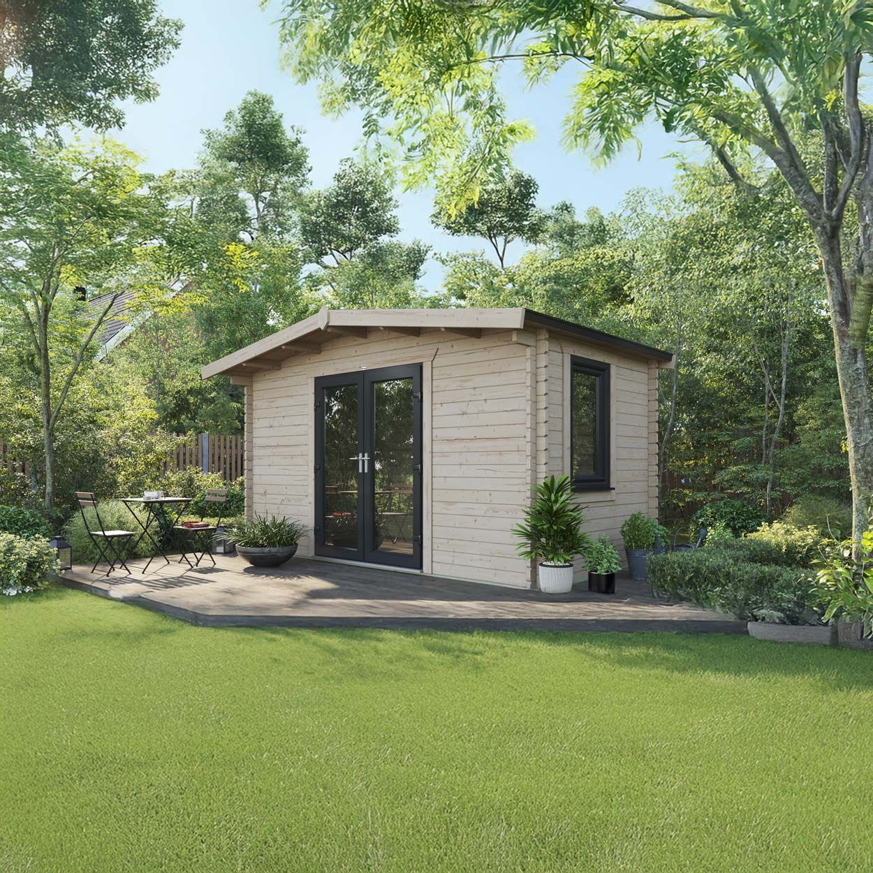 Powersheds Chalet Log Cabin - 8ft x 14ft - Doors Central - 44mm