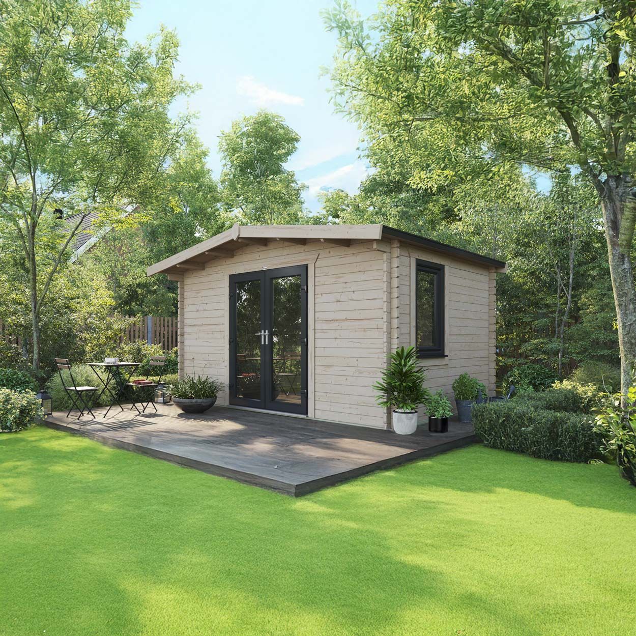 Powersheds Chalet Log Cabin - 10ft x 14ft - Doors Central - 44mm