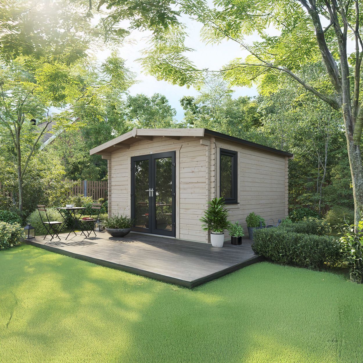 Powersheds Chalet Log Cabin - 14ft x 12ft - Doors Central - 44mm