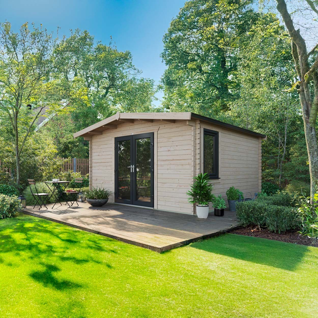 Powersheds Chalet Log Cabin - 14ft x 14ft - Doors Central - 44mm