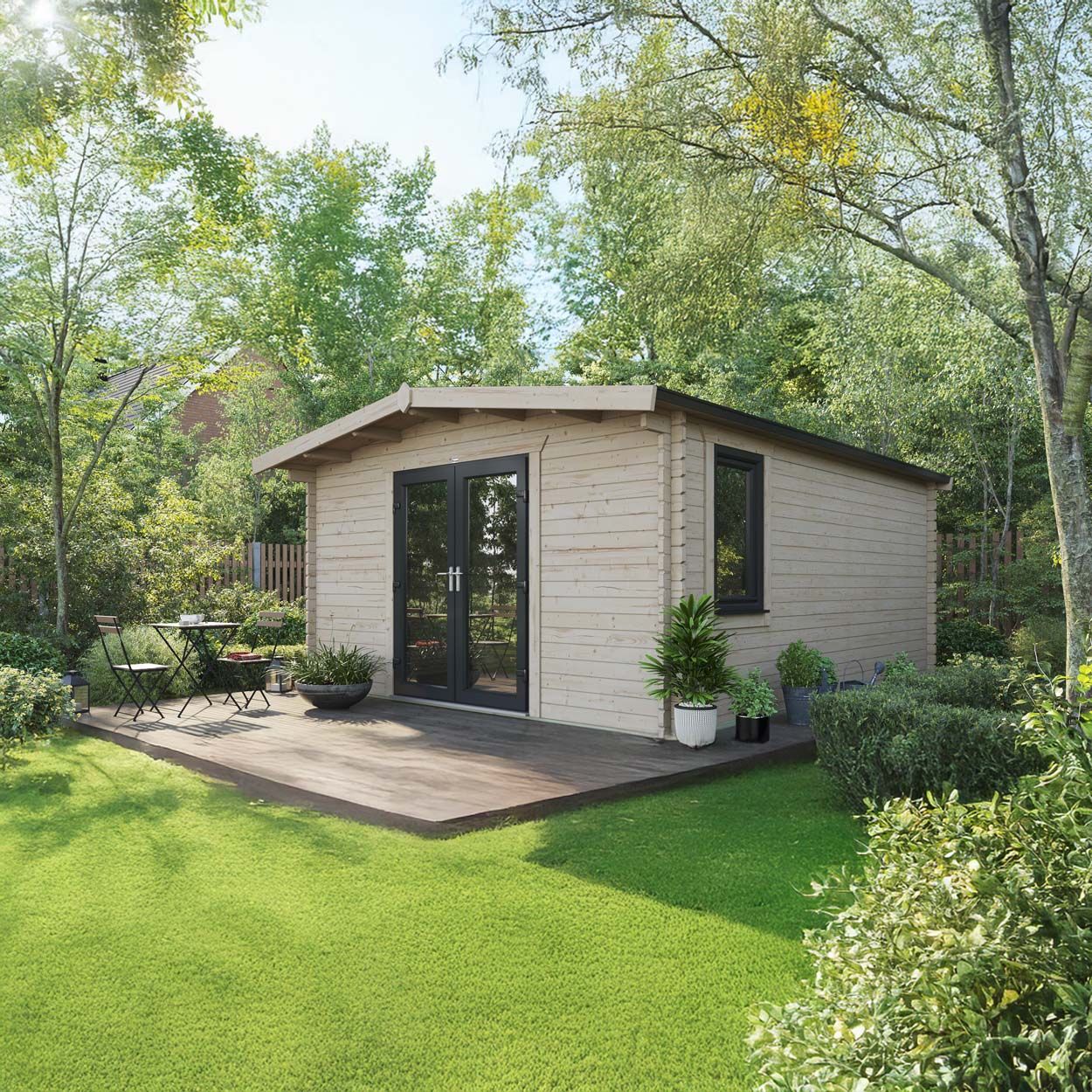 Powersheds Chalet Log Cabin - 18ft x 14ft - Doors Central - 44mm
