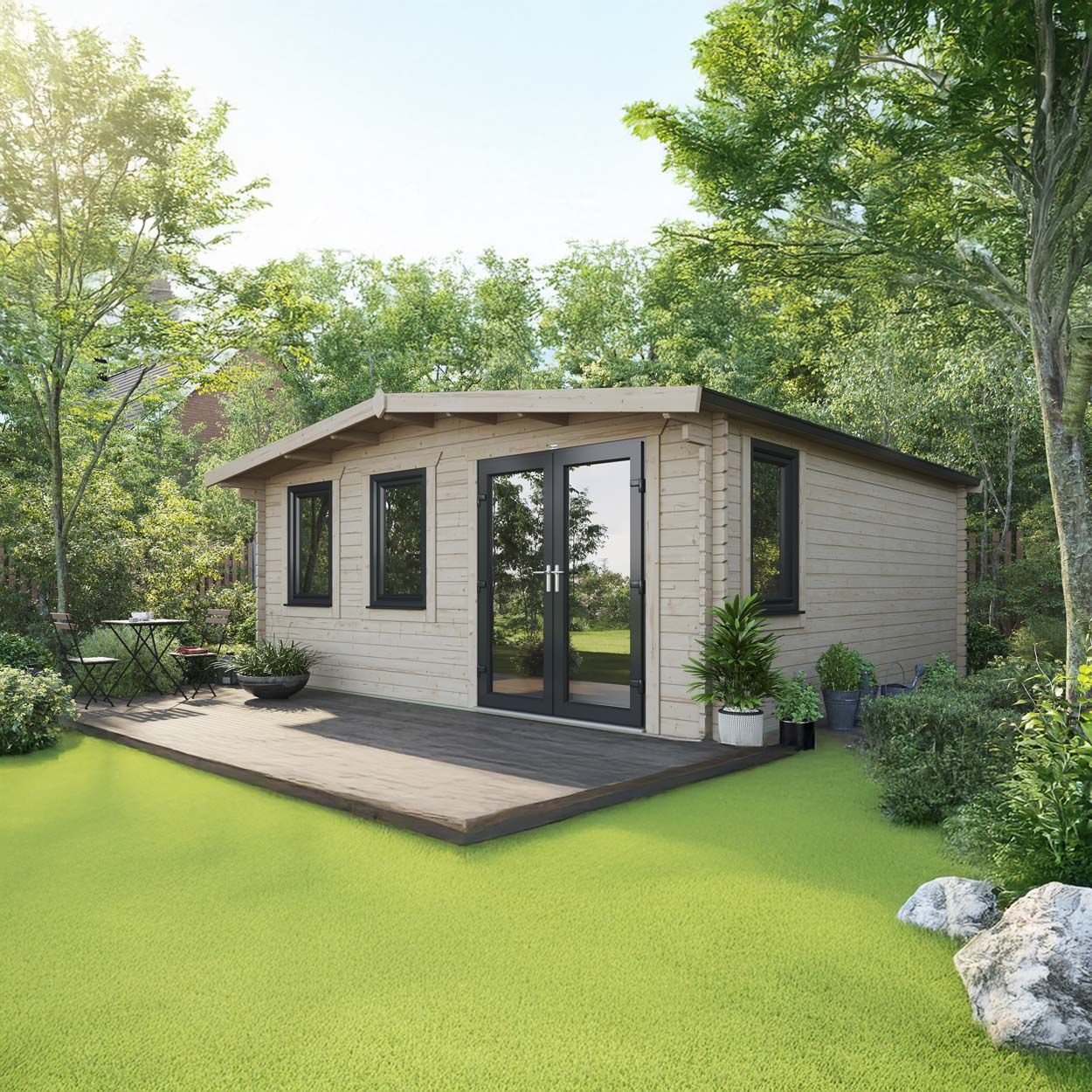Powersheds Chalet Log Cabin - 18ft x 18ft - Doors to Right - 44mm