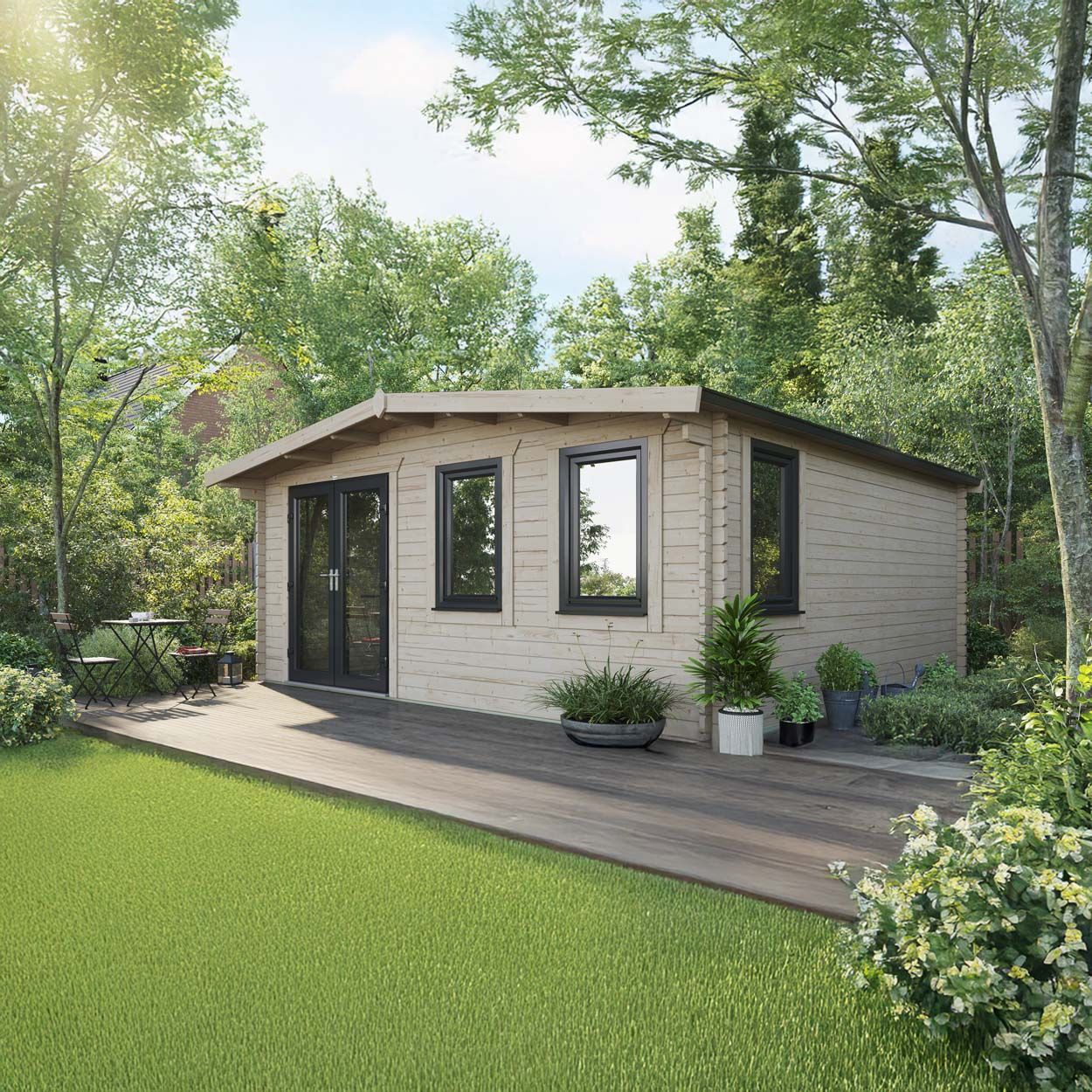 Powersheds Chalet Log Cabin - 18ft x 18ft - Doors to Left - 44mm