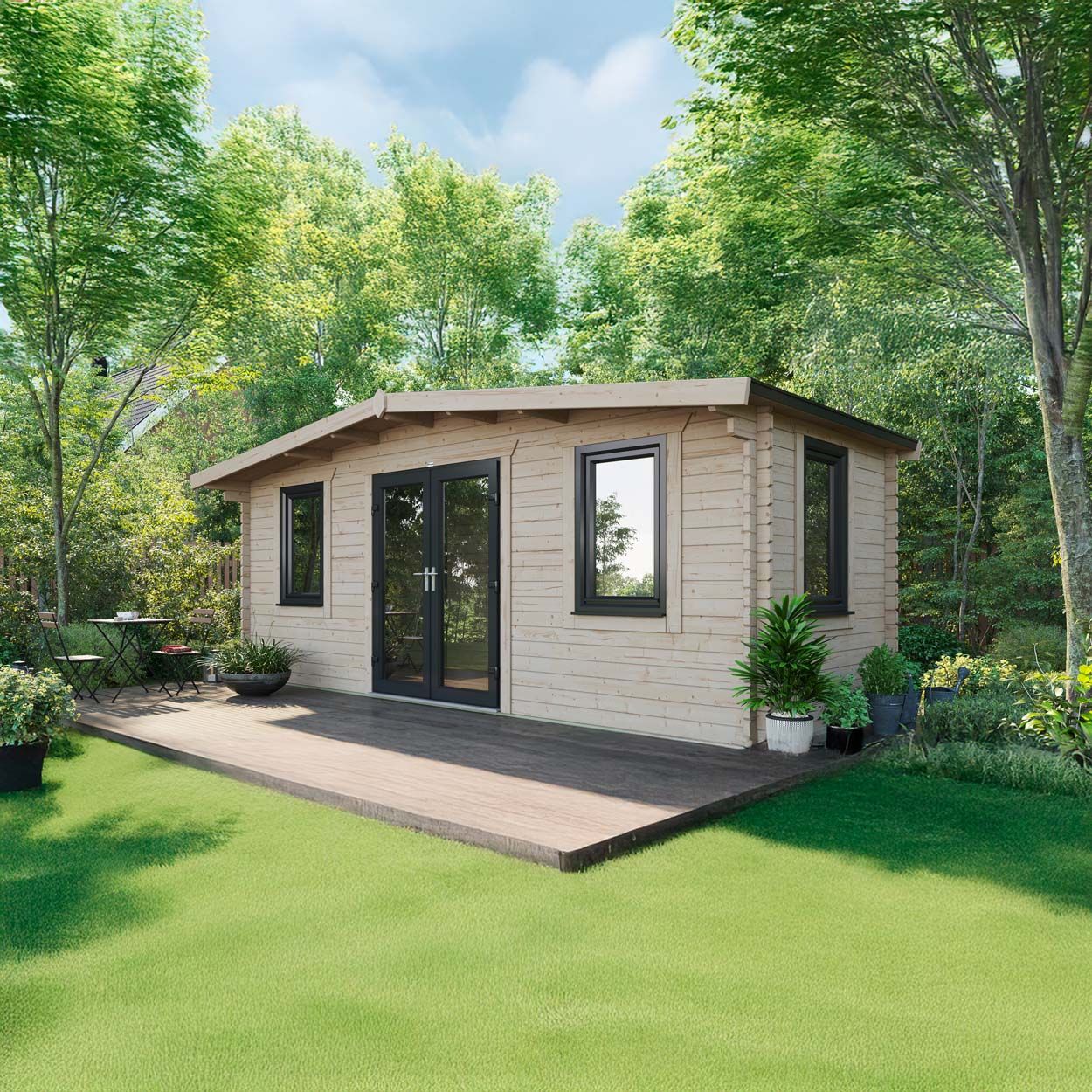 Powersheds Chalet Log Cabin - 8ft x 20ft - Doors Central - 44mm