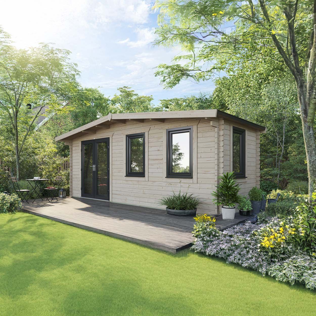 Powersheds Chalet Log Cabin - 8ft x 20ft - Doors to Left - 44mm