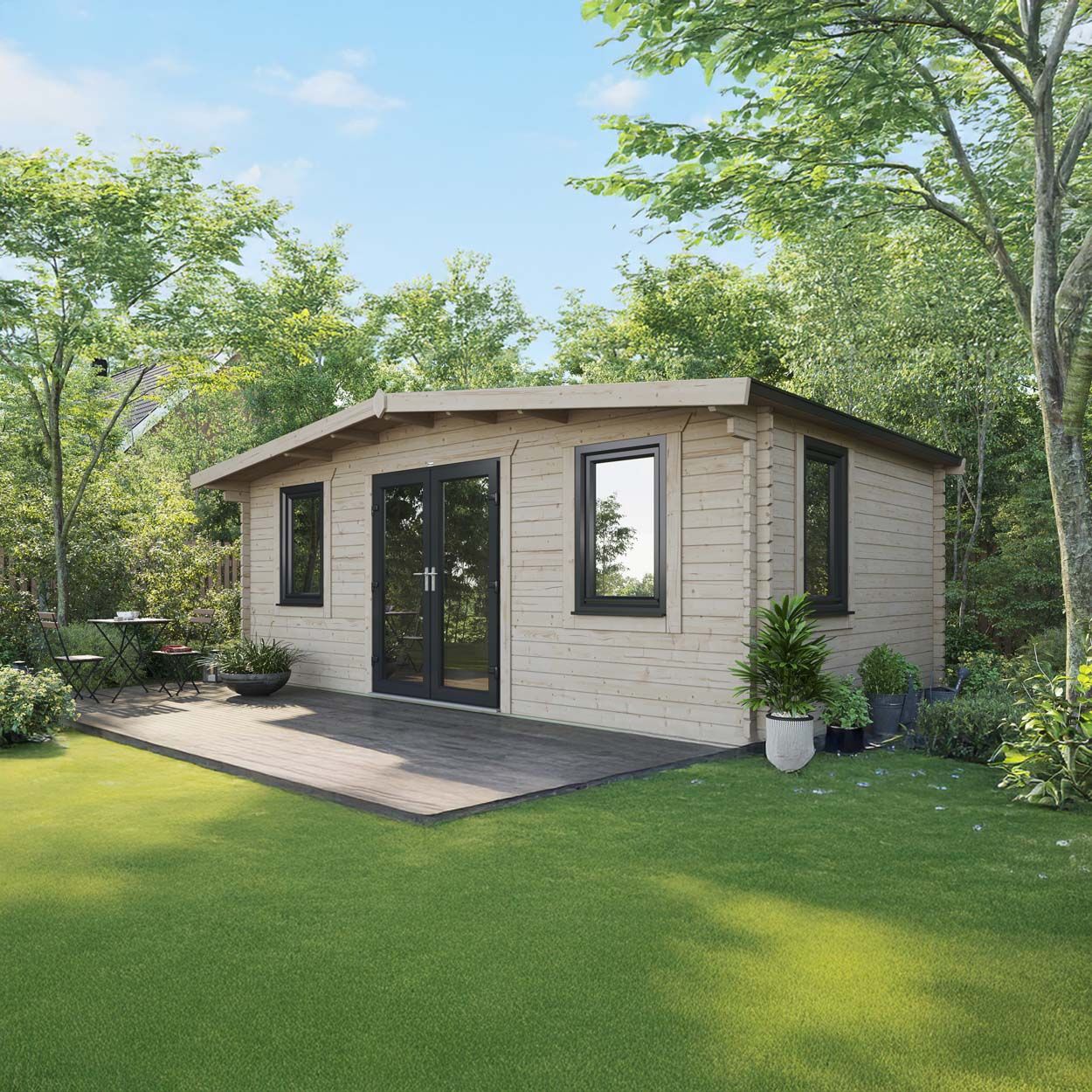 Powersheds Chalet Log Cabin - 12ft x 20ft - Doors Central - 44mm
