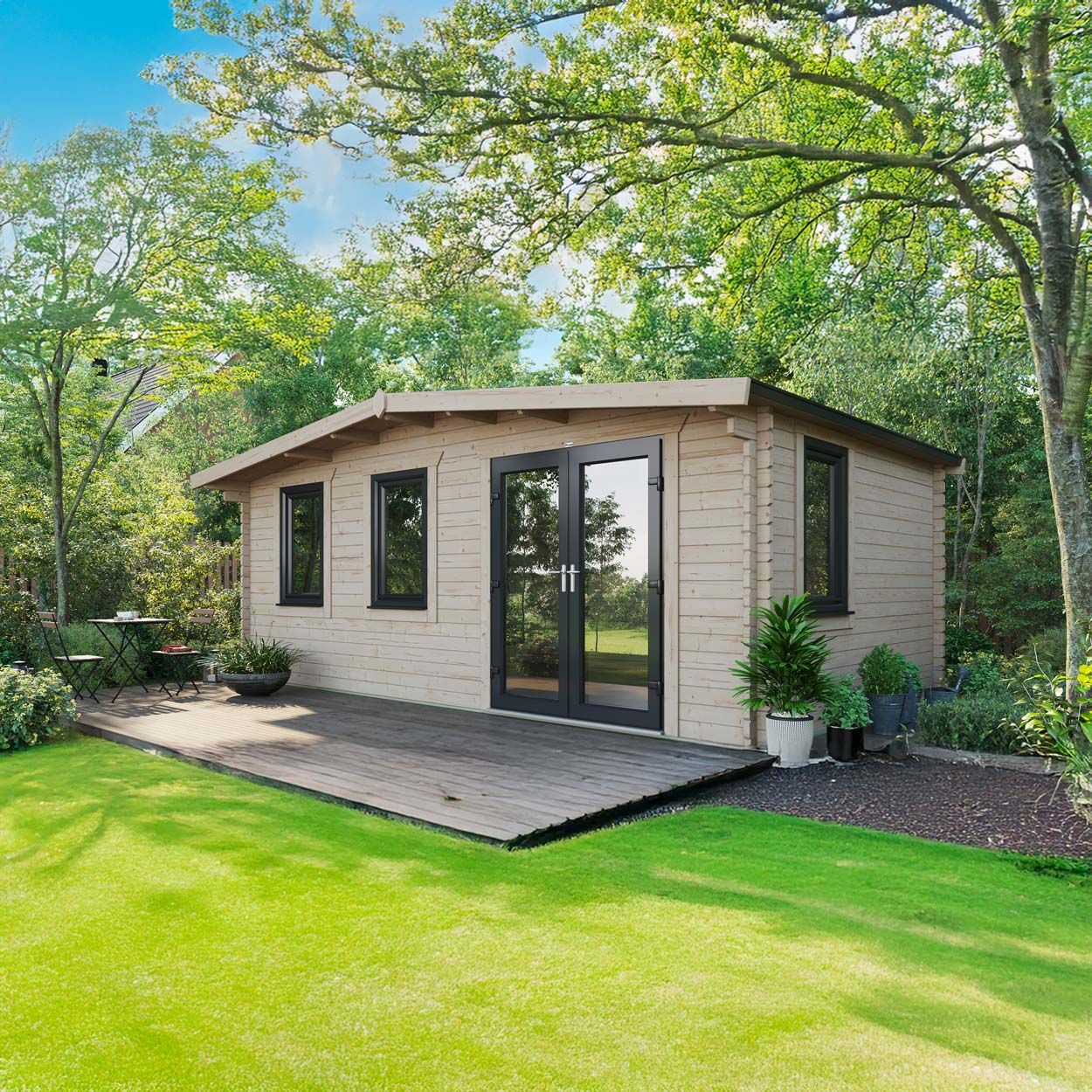 Powersheds Chalet Log Cabin - 12ft x 20ft - Doors to Right - 44mm