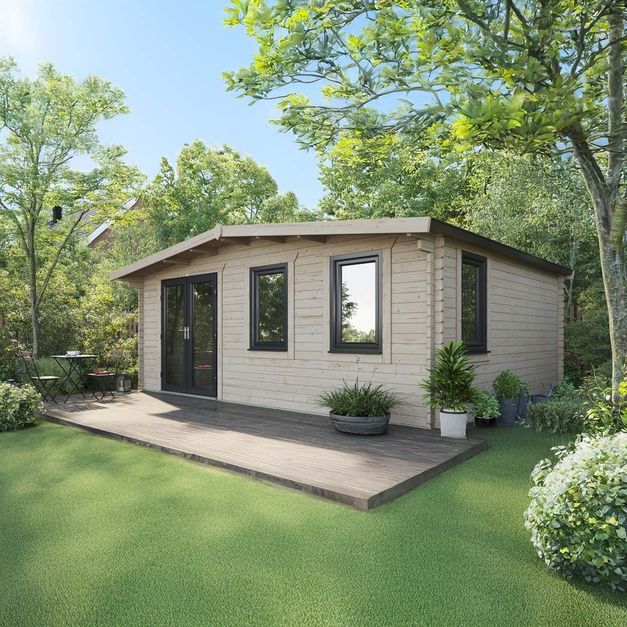 Powersheds Chalet Log Cabin - 16ft x 20ft - Doors to Left - 44mm