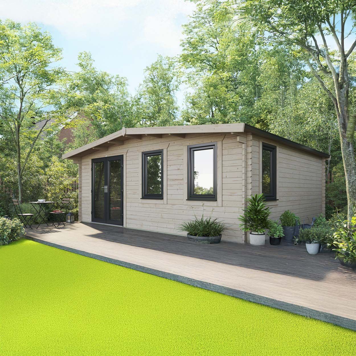 Powersheds Chalet Log Cabin - 18ft x 20ft - Doors to Left - 44mm