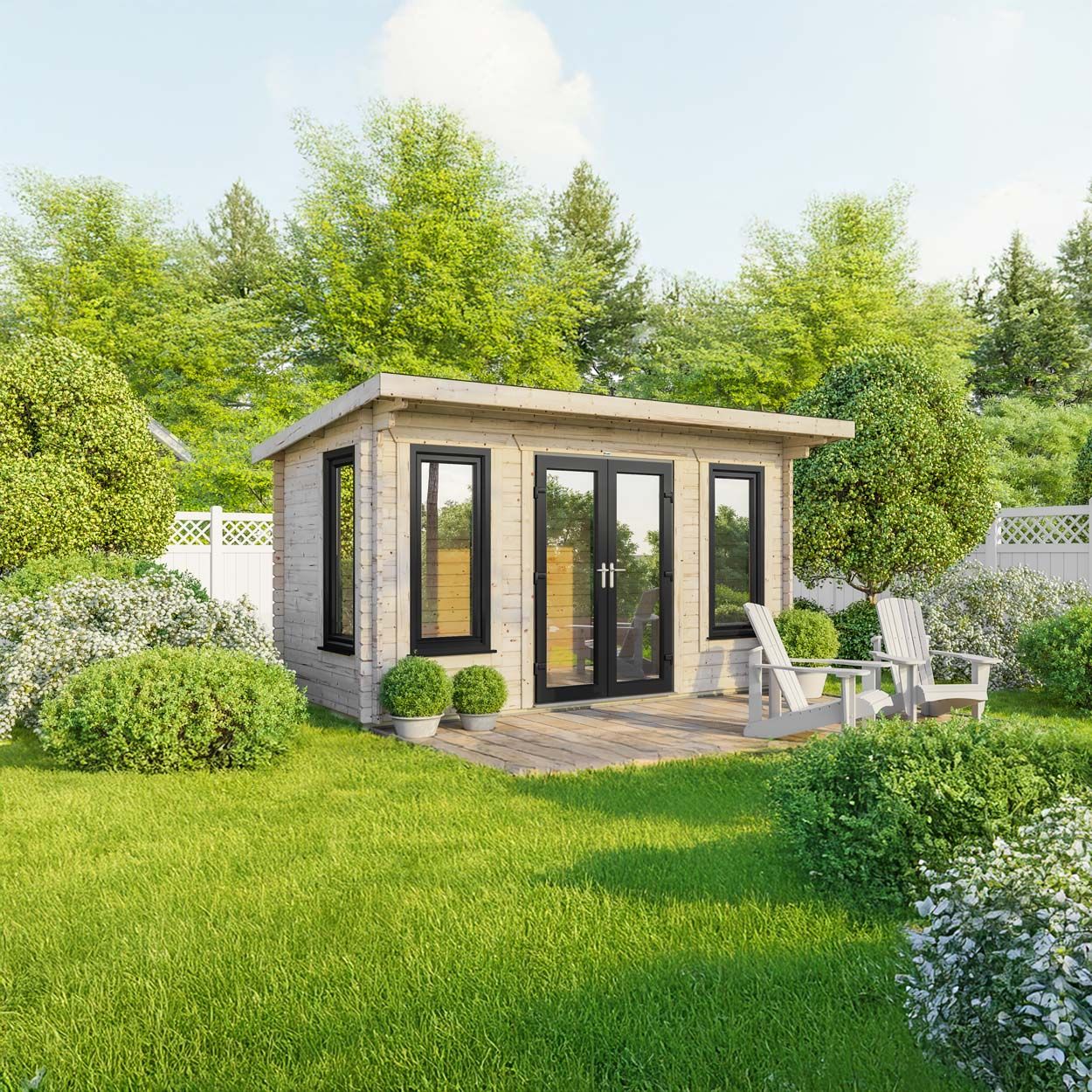 Powersheds Pent Log Cabin - 16ft x 8ft - Doors Central - 44mm