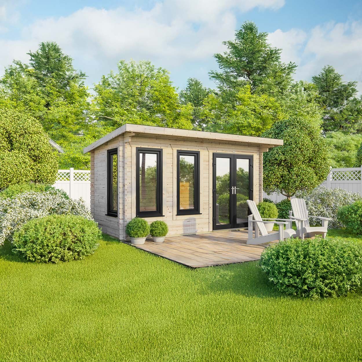 Powersheds Pent Log Cabin - 16ft x 8ft - Doors to Right - 44mm