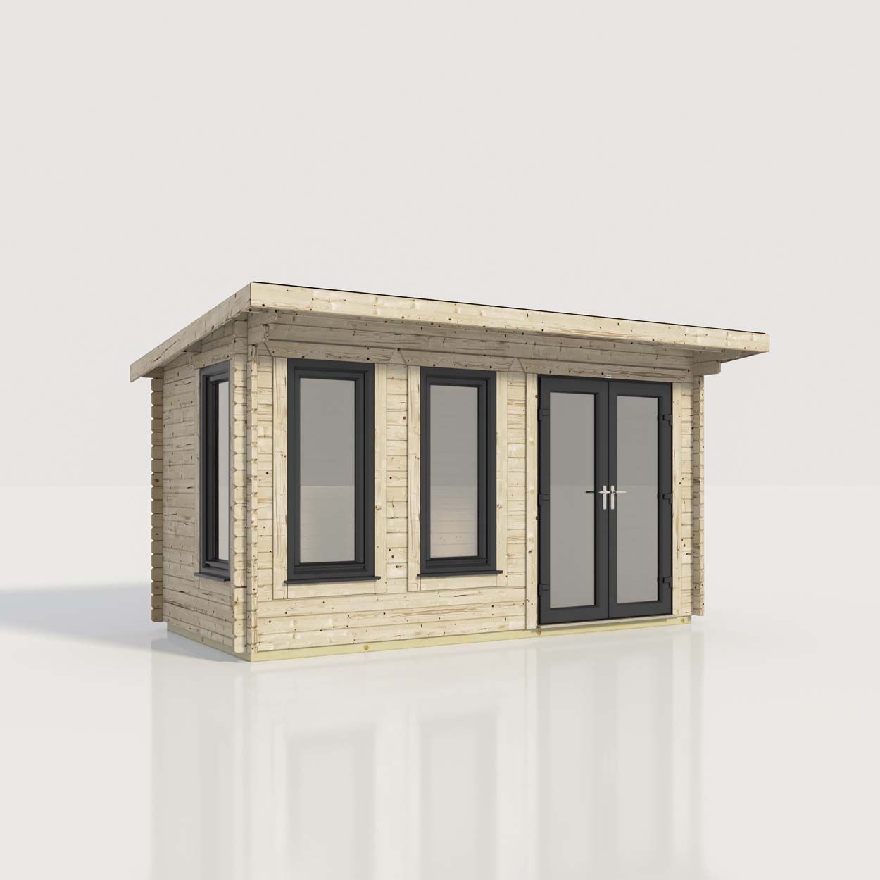 Powersheds Pent Log Cabin - 16ft x 8ft - Doors to Right - 44mm