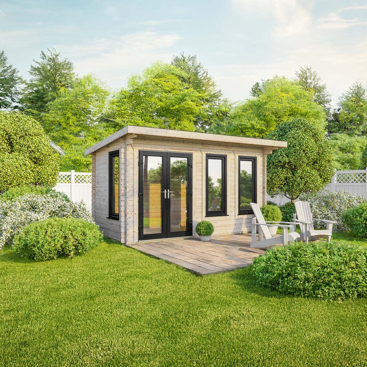 Powersheds Pent Log Cabin - 16ft x 8ft - Doors to Left - 44mm