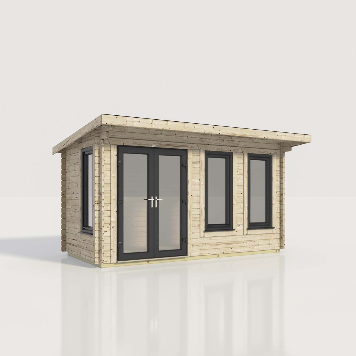 Powersheds Pent Log Cabin - 16ft x 8ft - Doors to Left - 44mm