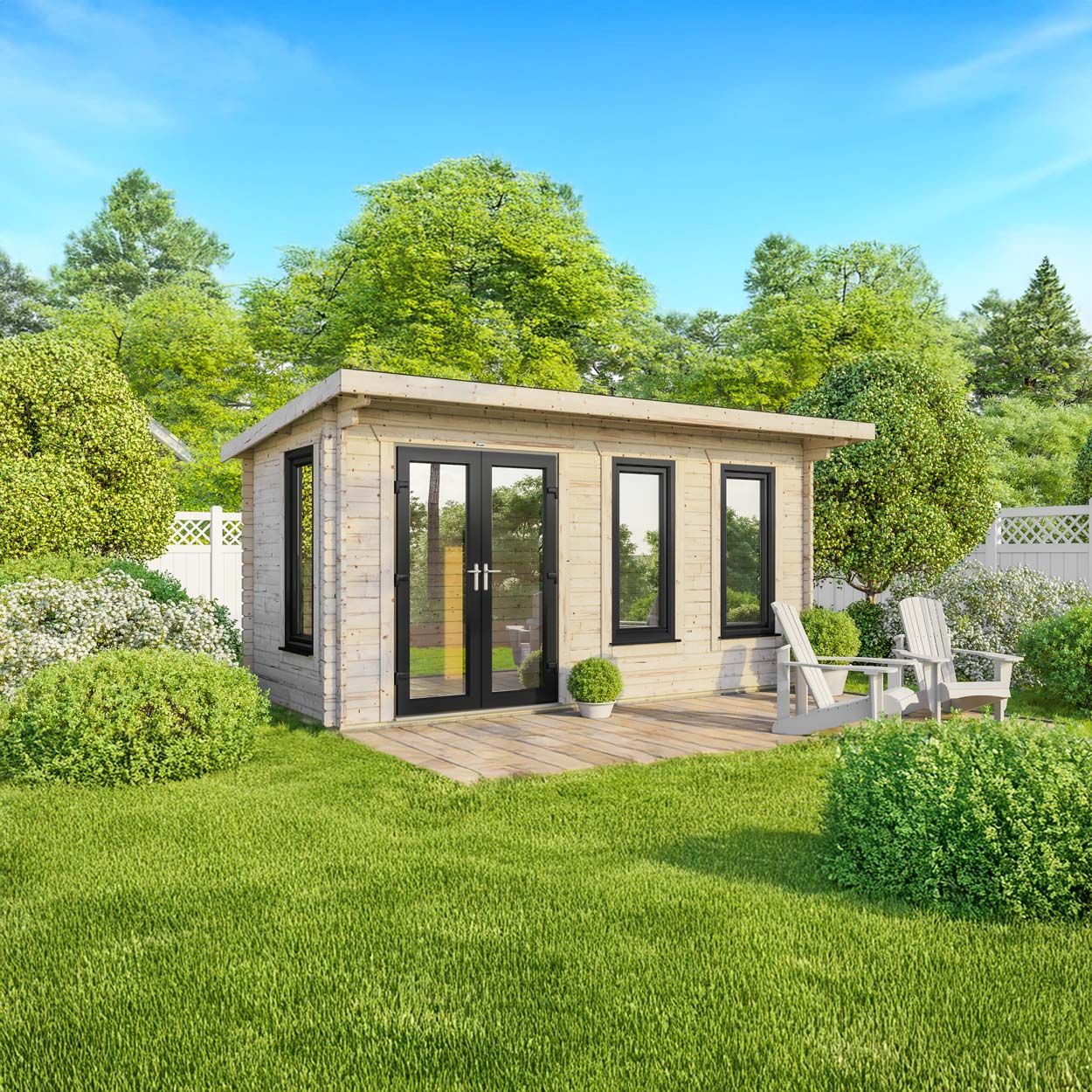 Powersheds Pent Log Cabin - 18ft x 8ft - Doors to Left - 44mm