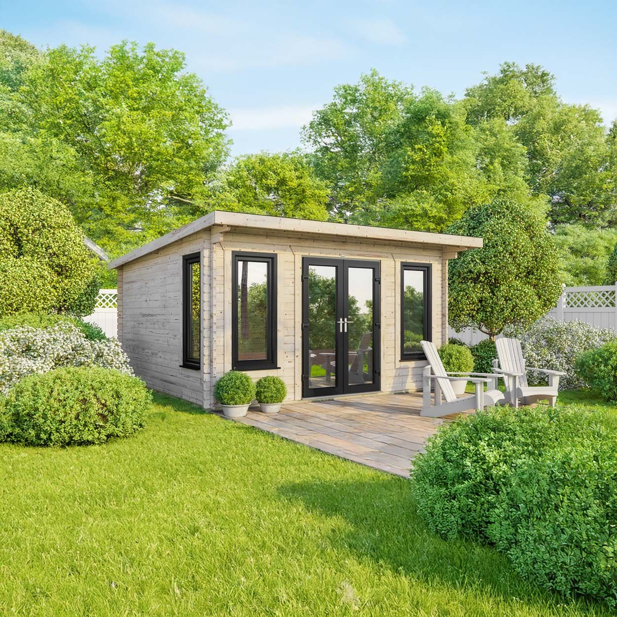 Powersheds Pent Log Cabin - 16ft x 16ft - Doors Central - 44mm
