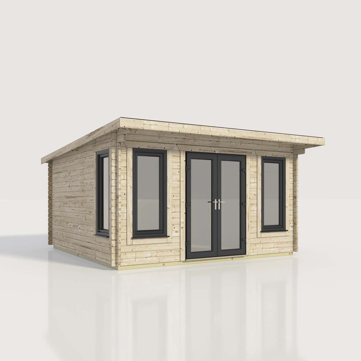 Powersheds Pent Log Cabin - 16ft x 16ft - Doors Central - 44mm
