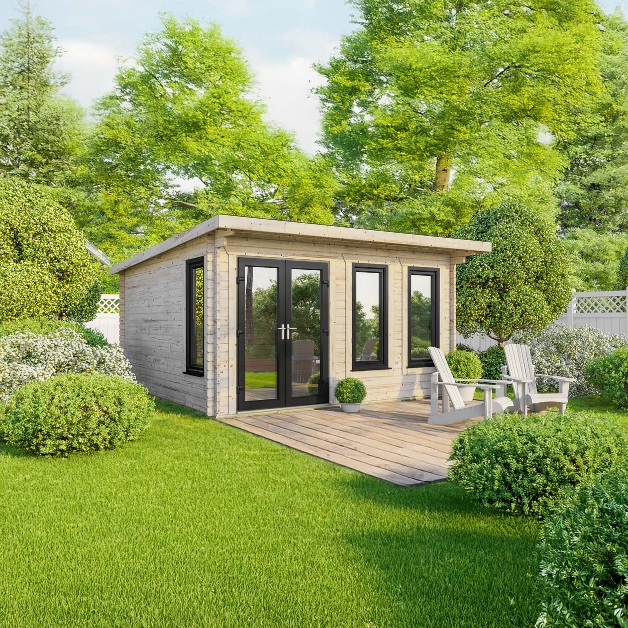 Powersheds Pent Log Cabin - 16ft x 16ft - Doors to Left - 44mm