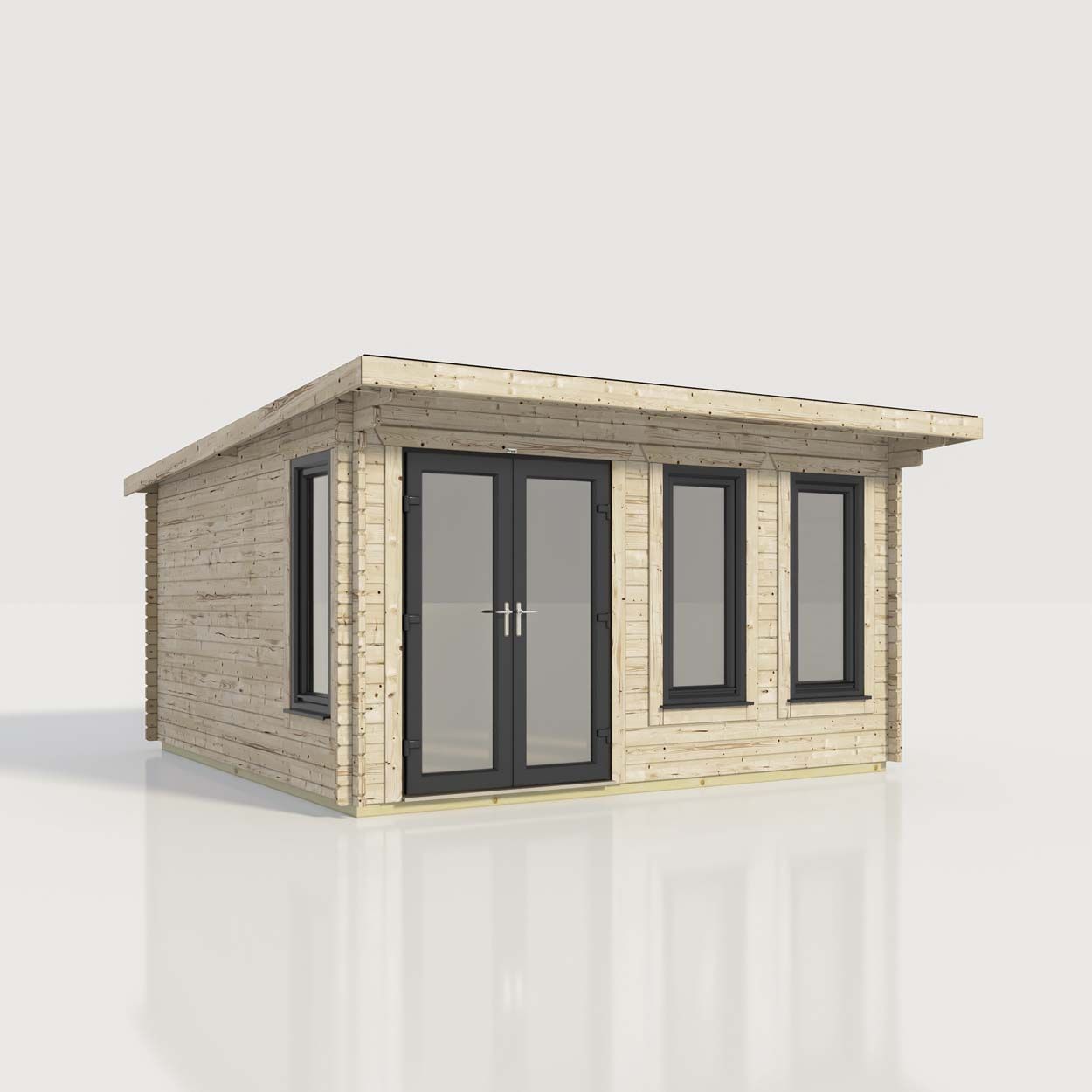 Powersheds Pent Log Cabin - 16ft x 16ft - Doors to Left - 44mm