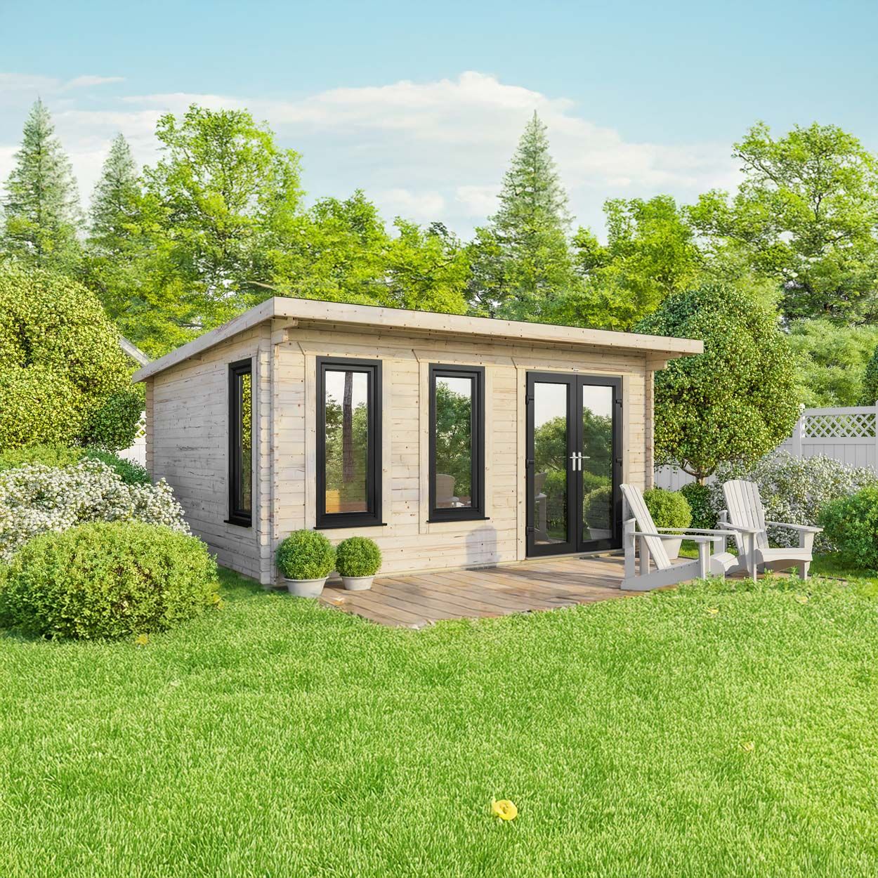 Powersheds Pent Log Cabin - 18ft x 16ft - Doors to Right - 44mm