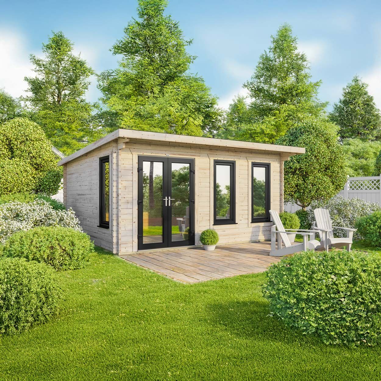 Powersheds Pent Log Cabin - 18ft x 16ft - Doors to Left - 44mm