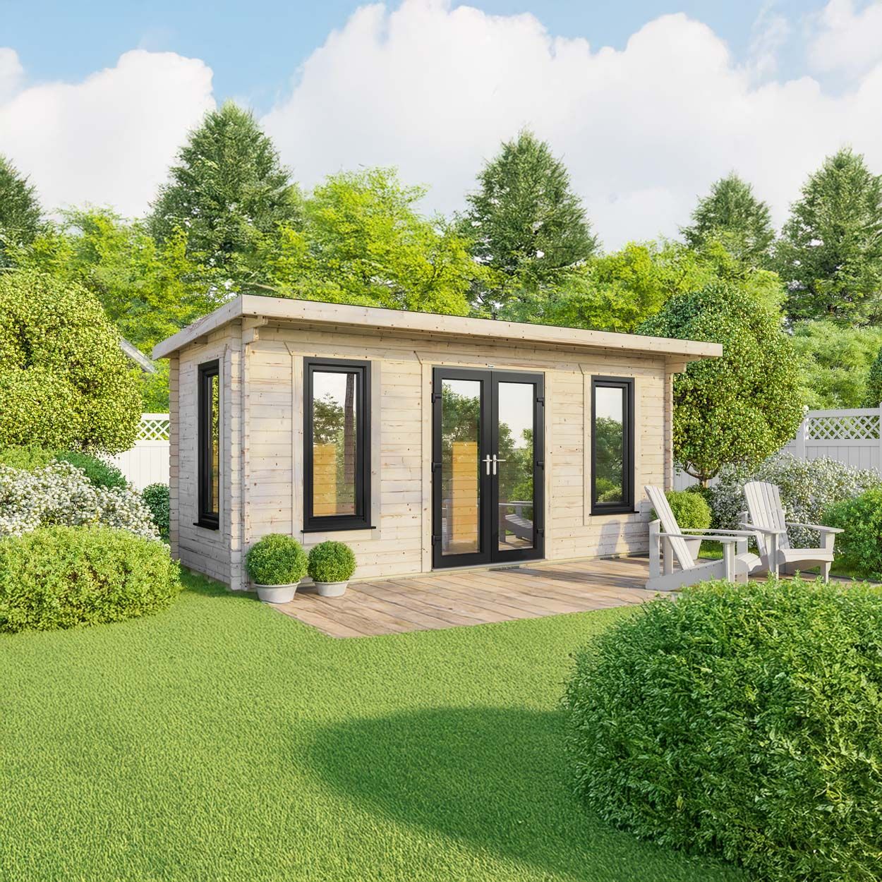 Powersheds Pent Log Cabin - 20ft x 8ft - Doors Central - 44mm