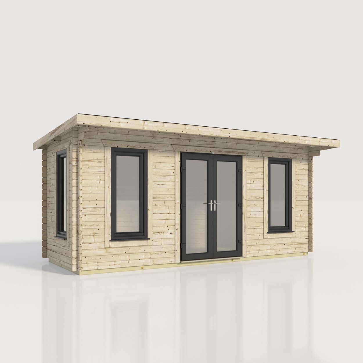 Powersheds Pent Log Cabin - 20ft x 8ft - Doors Central - 44mm