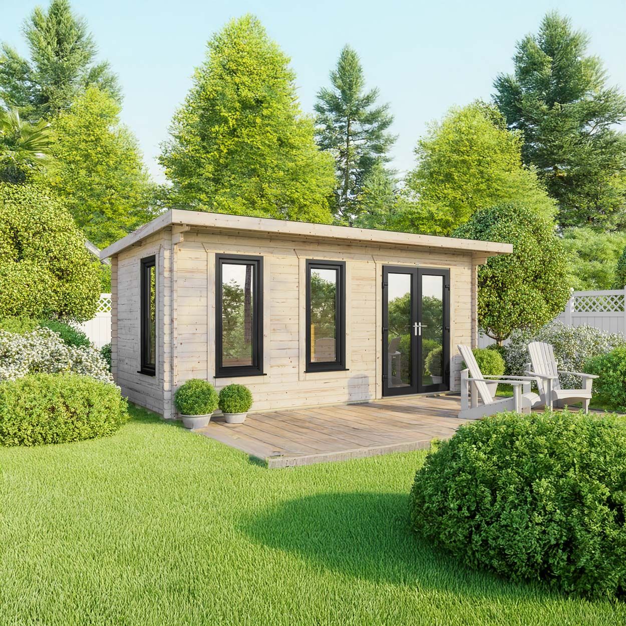 Powersheds Pent Log Cabin - 20ft x 10ft - Doors to Right - 44mm