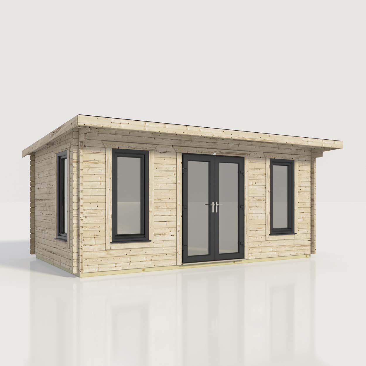Powersheds Pent Log Cabin - 20ft x 12ft - Doors Central - 44mm