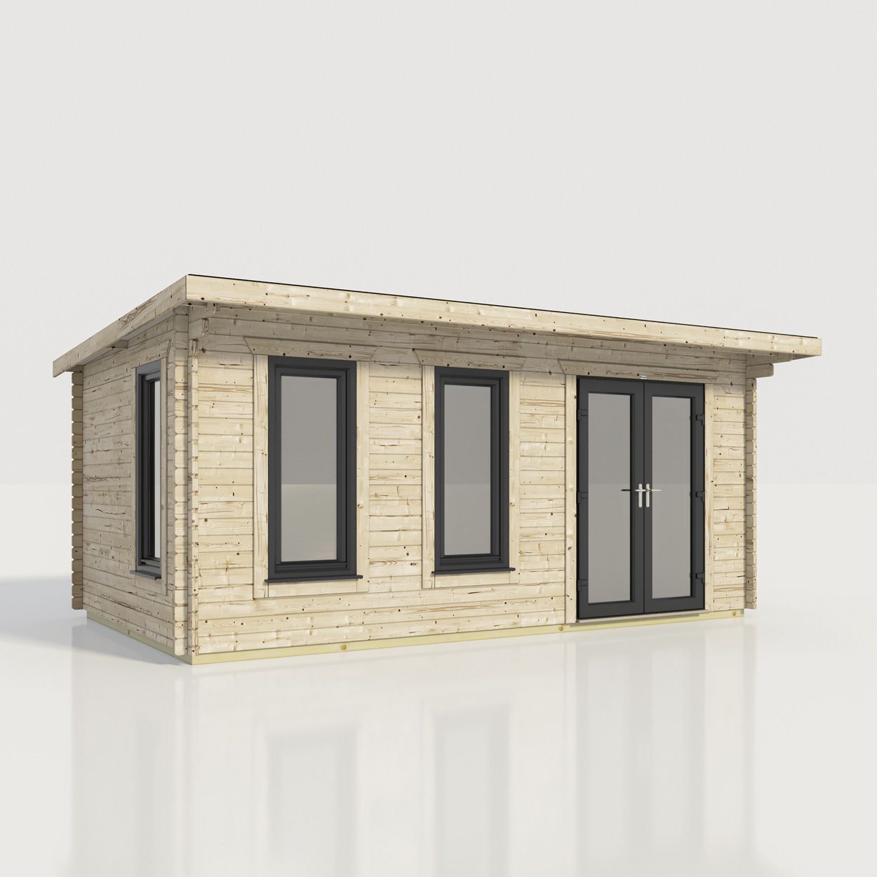 Powersheds Pent Log Cabin - 20ft x 12ft - Doors to Right - 44mm