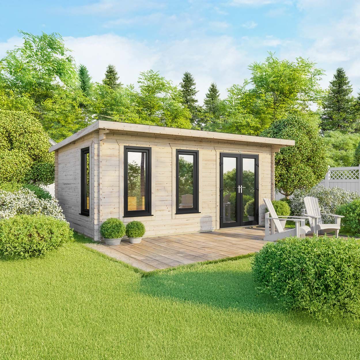 Powersheds Pent Log Cabin - 20ft x 14ft - Doors to Right - 44mm