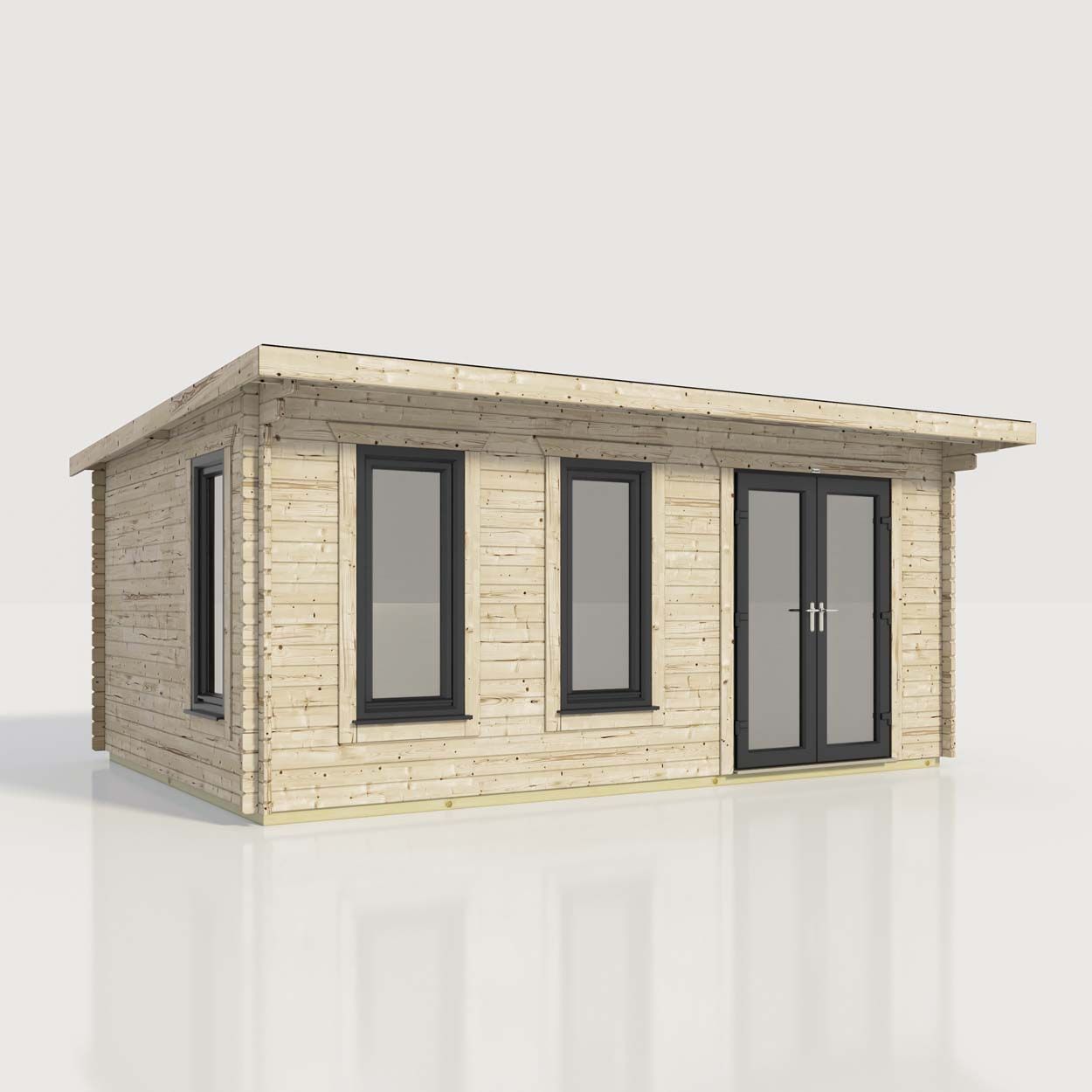 Powersheds Pent Log Cabin - 20ft x 14ft - Doors to Right - 44mm