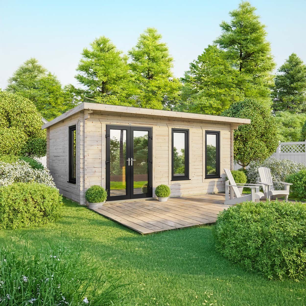 Powersheds Pent Log Cabin - 20ft x 14ft - Doors to Left - 44mm