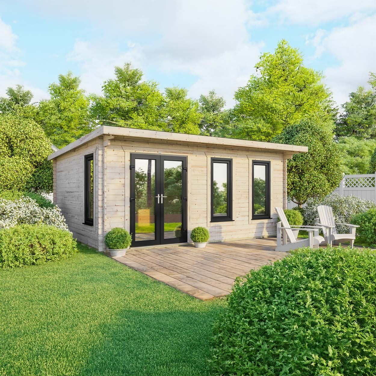 Powersheds Pent Log Cabin - 20ft x 16ft - Doors to Left - 44mm