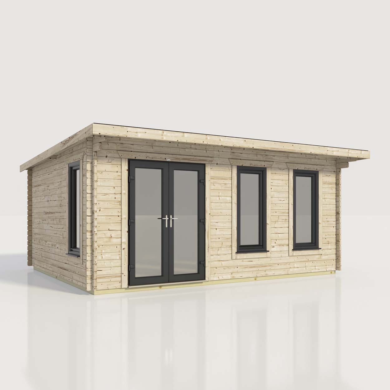 Powersheds Pent Log Cabin - 20ft x 16ft - Doors to Left - 44mm