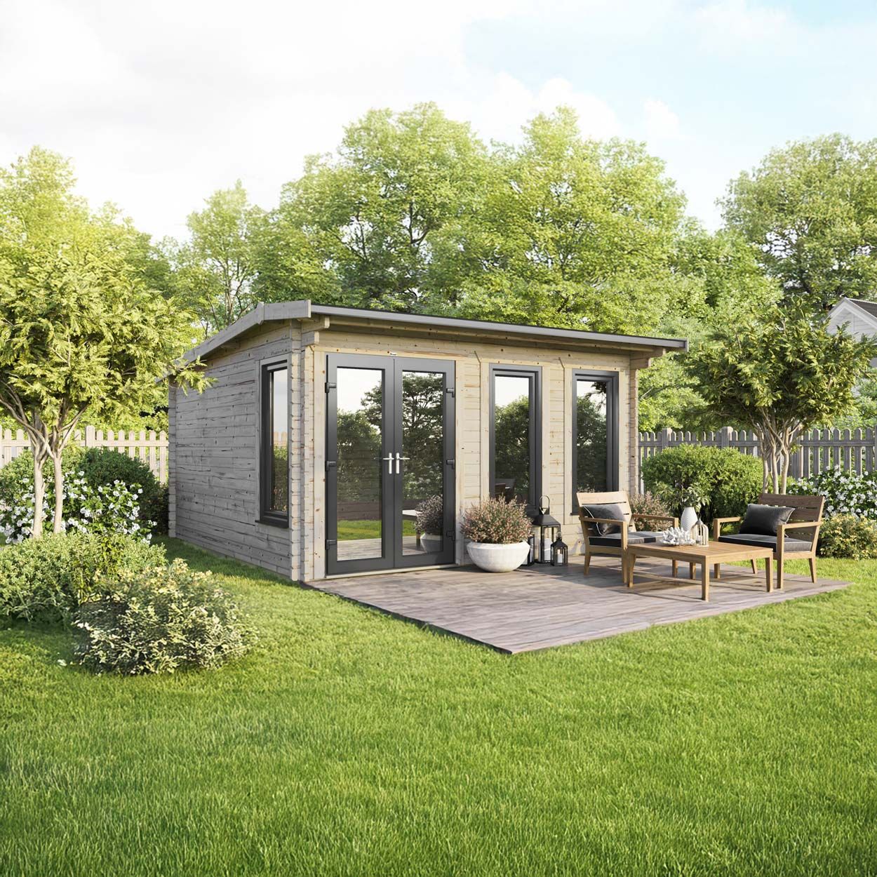 Powersheds Apex Log Cabin - 16ft x 16ft - Doors to Left - 44mm