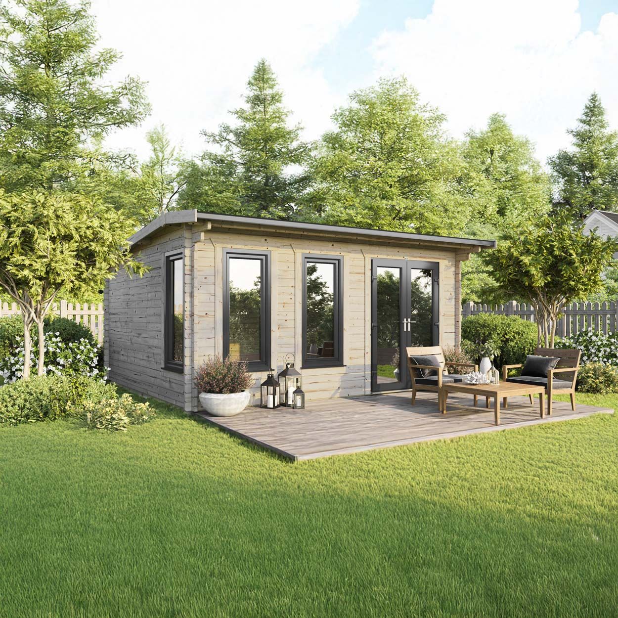Powersheds Apex Log Cabin - 18ft x 16ft - Doors to Right - 44mm