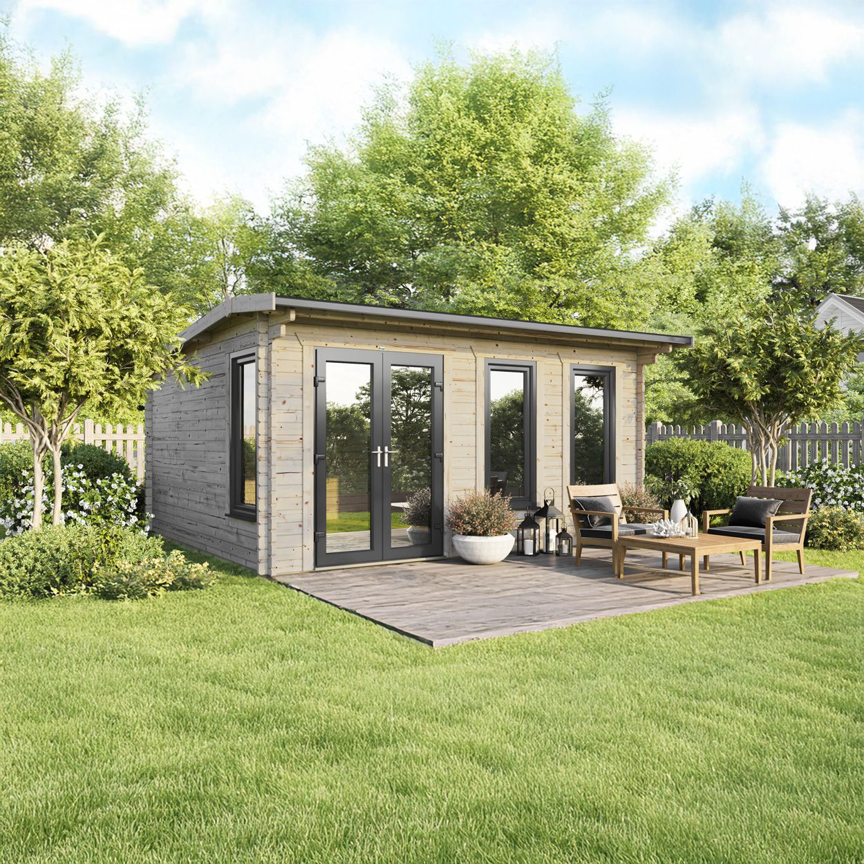 Powersheds Apex Log Cabin - 18ft x 16ft - Doors to Left - 44mm