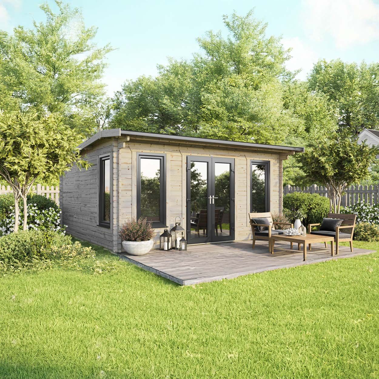 Powersheds Apex Log Cabin - 18ft x 18ft - Doors Central - 44mm