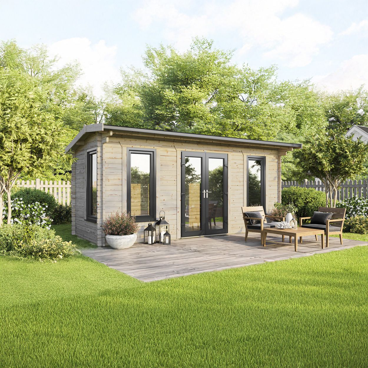 Powersheds Apex Log Cabin - 20ft x 8ft - Doors Central - 44mm