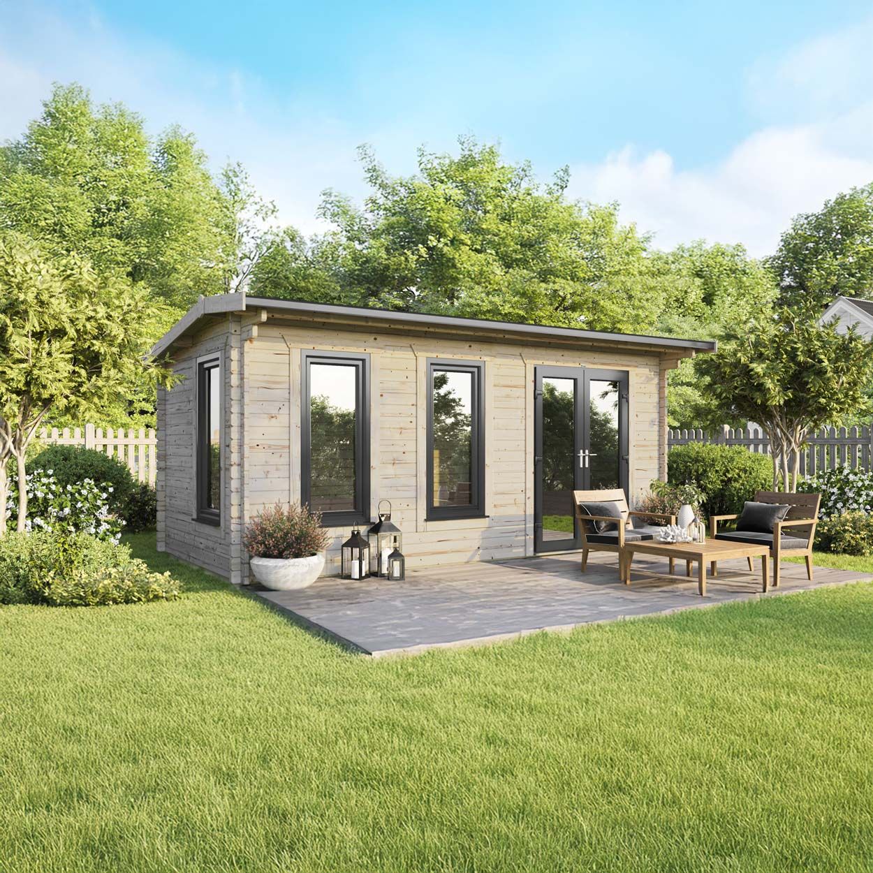 Powersheds Apex Log Cabin - 20ft x 10ft - Doors to Right - 44mm