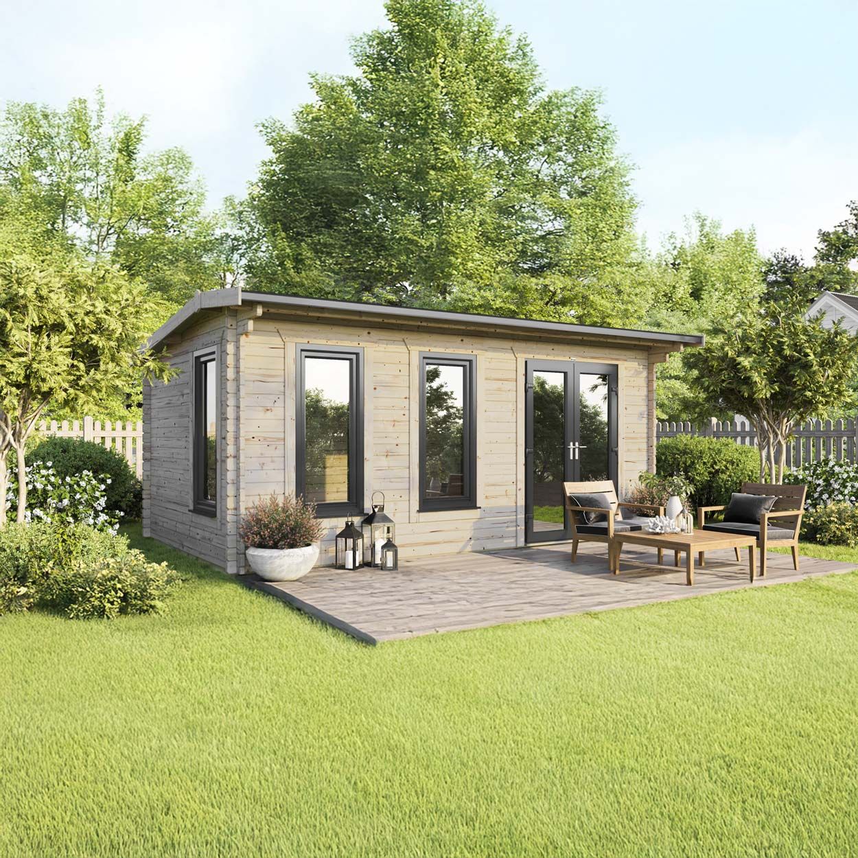 Powersheds Apex Log Cabin - 20ft x 12ft - Doors to Right - 44mm