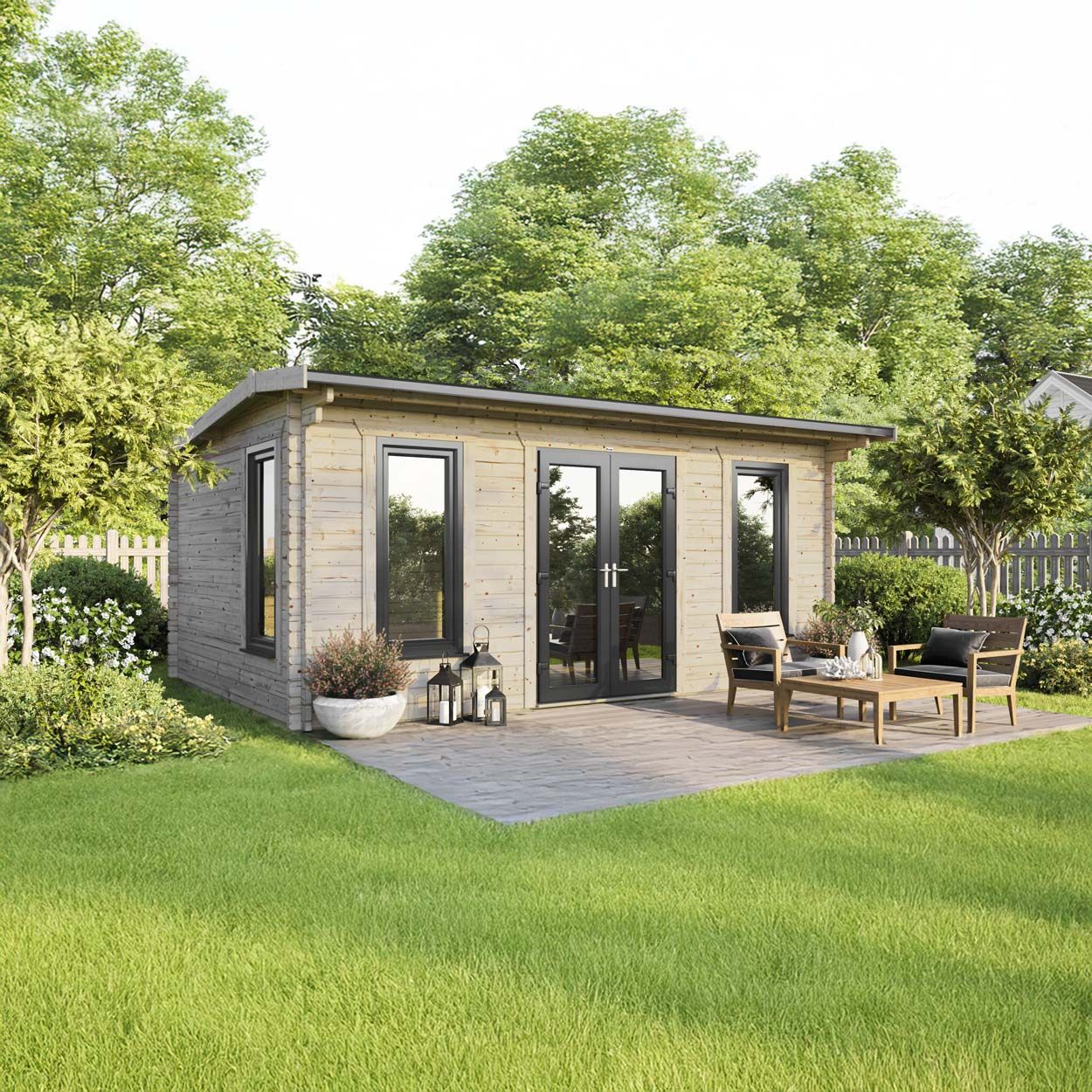 Powersheds Apex Log Cabin - 20ft x 14ft - Doors Central - 44mm