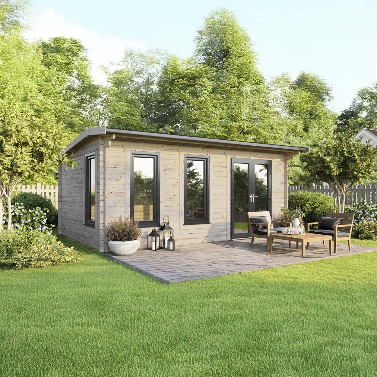 Powersheds Apex Log Cabin - 20ft x 14ft - Doors to Right - 44mm