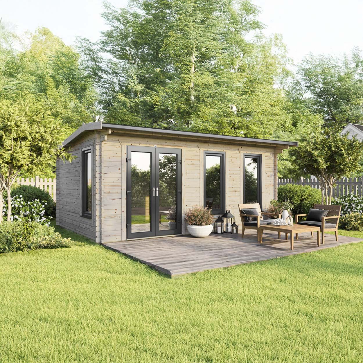 Powersheds Apex Log Cabin - 20ft x 14ft - Doors to Left - 44mm
