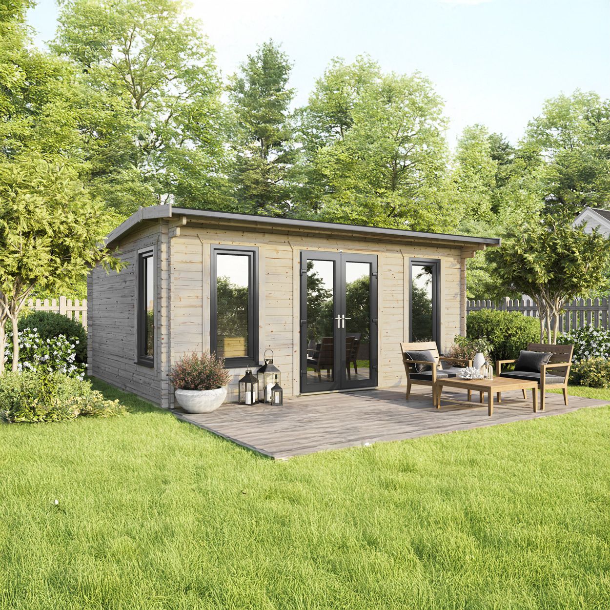 Powersheds Apex Log Cabin - 20ft x 16ft - Doors Central - 44mm