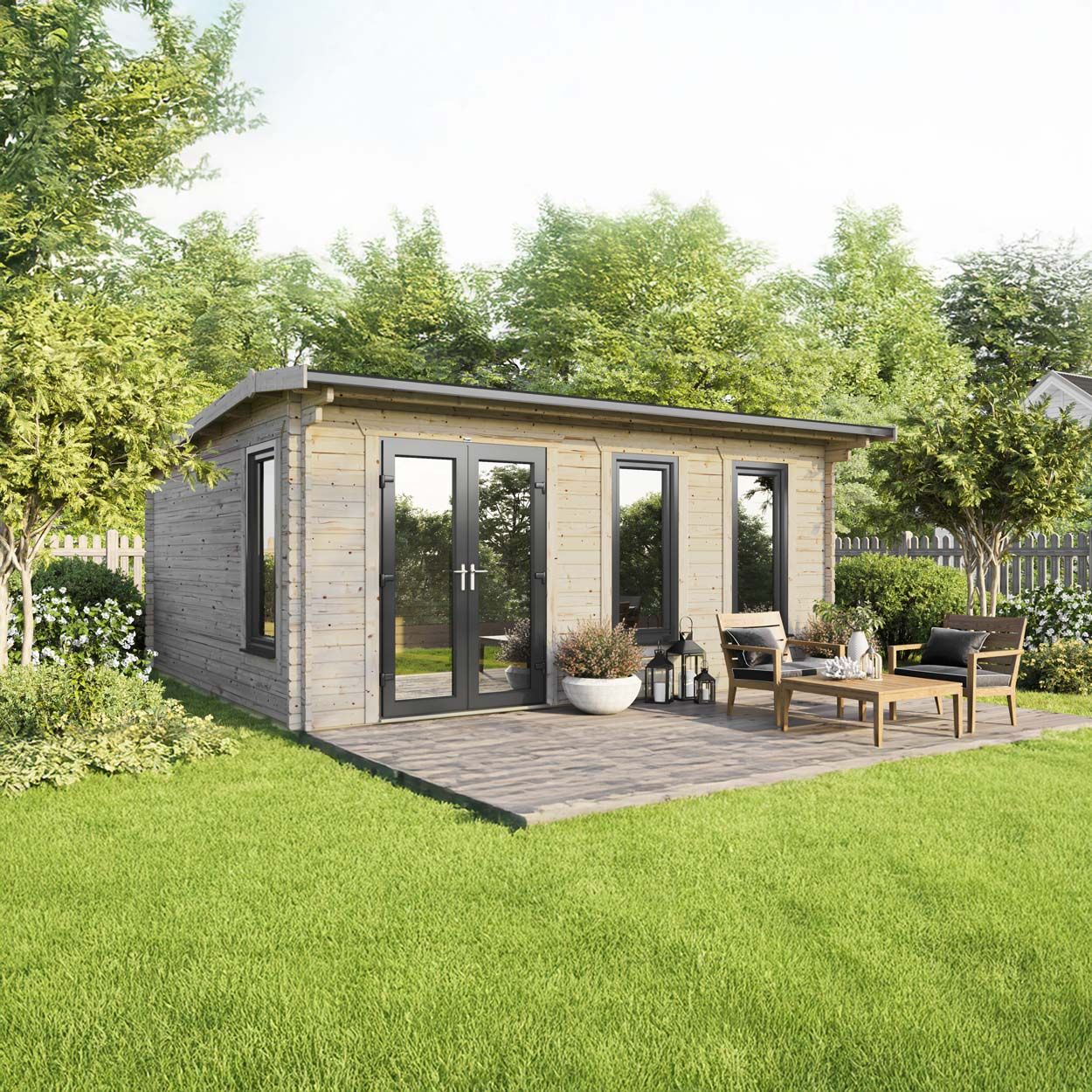 Powersheds Apex Log Cabin - 20ft x 18ft - Doors to Left - 44mm